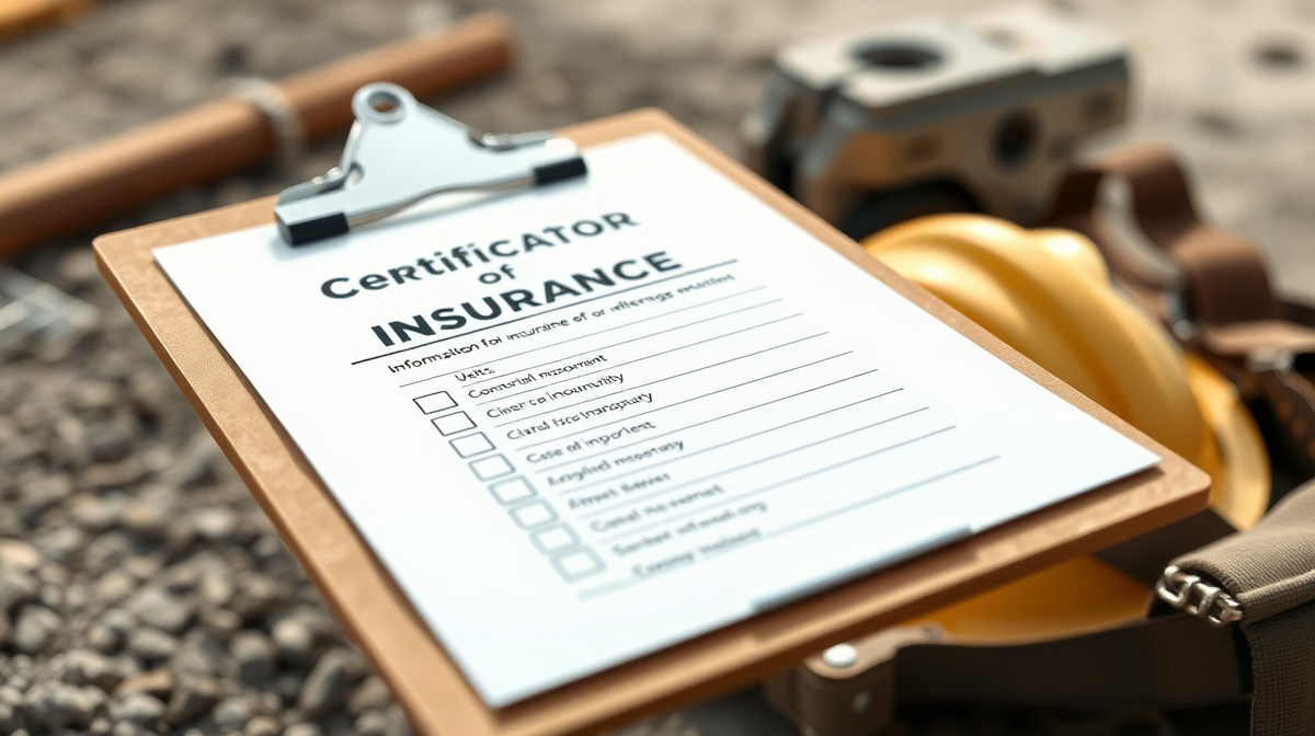 Checklist illustration of a certificate of insurance being reviewed against jobsite requirements